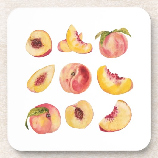 Waterverf en kleurrijke verse perzikplakjes, bier onderzetter (Voorkant)