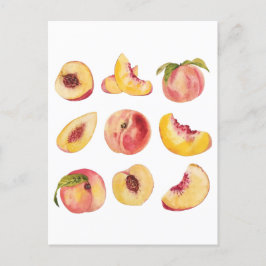 Waterverf en kleurrijke verse perzikplakjes, briefkaart