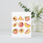 Waterverf en kleurrijke verse perzikplakjes, briefkaart (Staand voorkant)