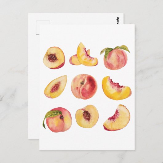 Waterverf en kleurrijke verse perzikplakjes, briefkaart (Voorkant / Achterkant)