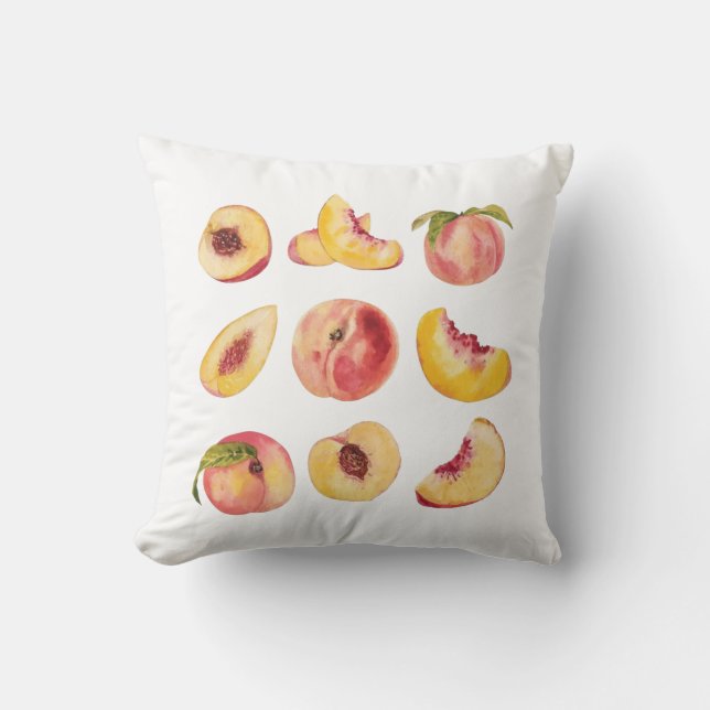 Waterverf en kleurrijke verse perzikplakjes, kussen (Voorkant)