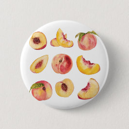 Waterverf en kleurrijke verse perzikplakjes, ronde button 5,7 cm