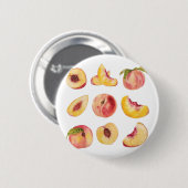 Waterverf en kleurrijke verse perzikplakjes, ronde button 5,7 cm (Voorkant /achterkant)