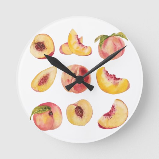 Waterverf en kleurrijke verse perzikplakjes, ronde klok (Voorkant)