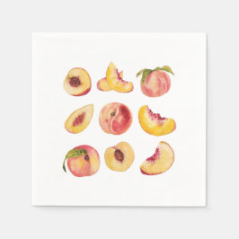 Waterverf en kleurrijke verse perzikplakjes, servet