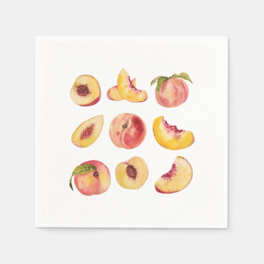Waterverf en kleurrijke verse perzikplakjes, servet (Voorkant)