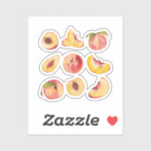 Waterverf en kleurrijke verse perzikplakjes, sticker (Vel)