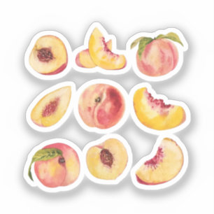 Waterverf en kleurrijke verse perzikschijfjes, sticker