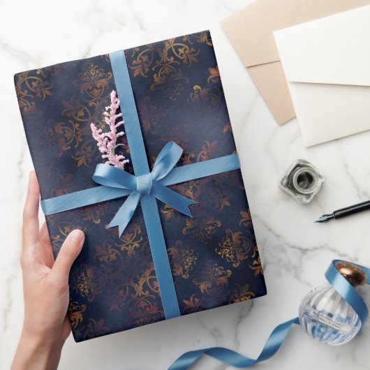 Waterverf en koper Patina Damask Pattern Cadeaupapier (Geschenken)