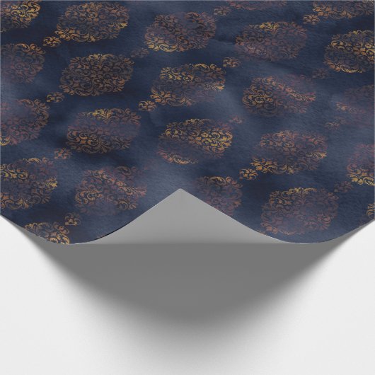 Waterverf en koper Patina Damask Pattern Cadeaupapier (Hoek)