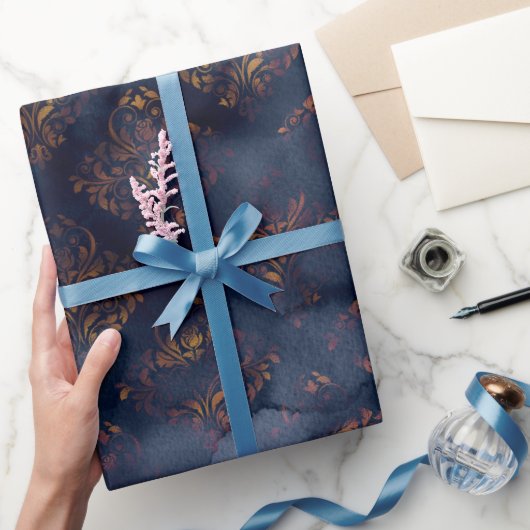 Waterverf en koper Patina Damask Pattern Cadeaupapier (Geschenken)