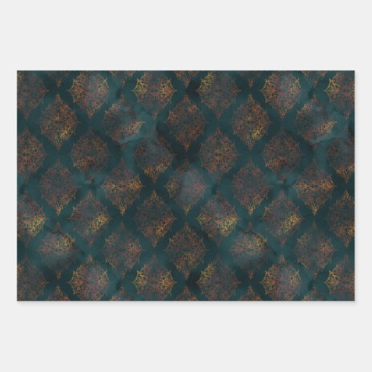 Waterverf en koper Patina Damask Pattern Inpakpapier Vel (Voorkant 2)