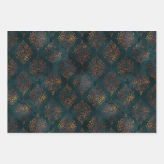 Waterverf en koper Patina Damask Pattern Inpakpapier Vel (Voorkant)