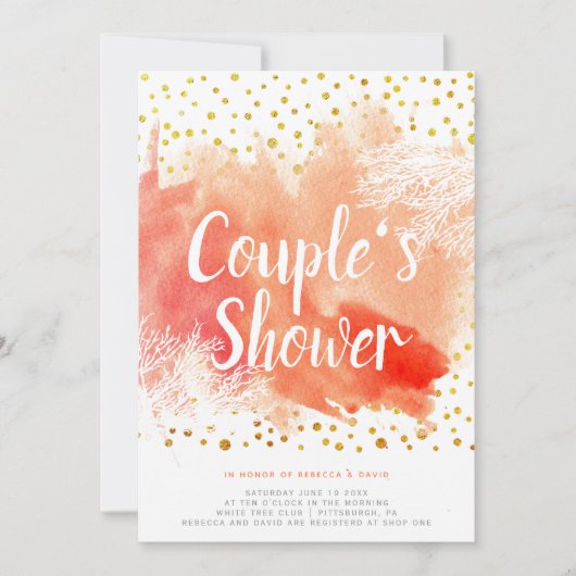 Waterverf- en koraalrif trouwparen douchen kaart (Voorkant)