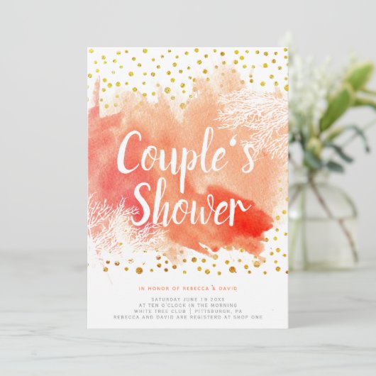 Waterverf- en koraalrif trouwparen douchen kaart (Staand voorkant)