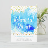 Waterverf- en koraalrif-trouwrepetitie diner kaart (Staand voorkant)