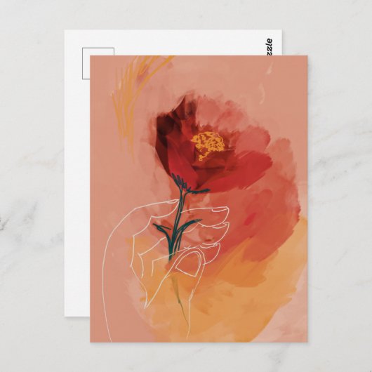 Waterverf en lijnschets van handhoudbloem briefkaart (Voorkant / Achterkant)