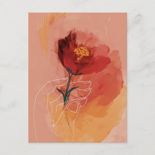 Waterverf en lijnschets van handhoudbloem briefkaart (Voorkant)