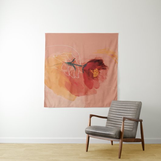 Waterverf en lijnschets van handhoudbloem wandkleed (In Situ (horizontaal))