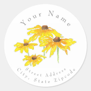 " Waterverf en pen Black Eyed Susan' Label