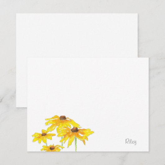 Waterverf en Pen Black Eyed Susan Notitiekaartje (Voorkant / Achterkant)