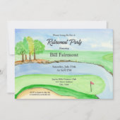 Waterverf en Pen Golfbaan Pensioenfeest Kaart (Voorkant)