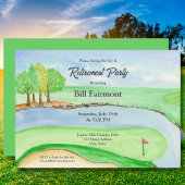 Waterverf en Pen Golfbaan Pensioenfeest Kaart