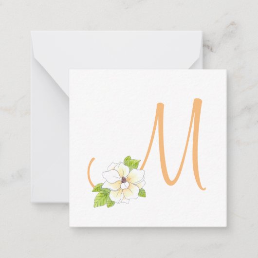 Waterverf en pen Magnolia Flower Monogram Notitiekaartje (Voorkant)