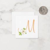 Waterverf en pen Magnolia Flower Monogram Notitiekaartje (Voorkant / Achterkant in situ)