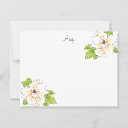 Waterverf en pen Magnolia Flower Note Card Notitiekaartje (Voorkant)