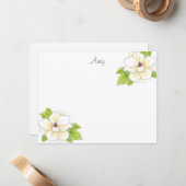 Waterverf en pen Magnolia Flower Note Card Notitiekaartje (Voorkant / Achterkant in situ)