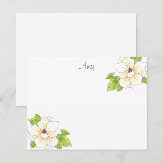 Waterverf en pen Magnolia Flower Note Card Notitiekaartje (Voorkant / Achterkant)