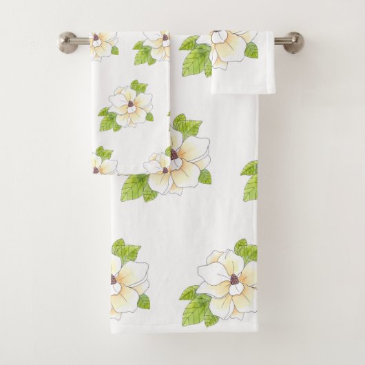 Waterverf en Pen Magnolia Flower Pattern Bad Handdoek (Insitu)