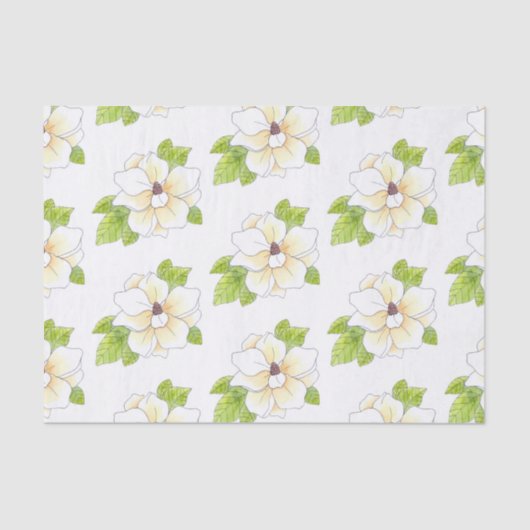 Waterverf en Pen Magnolia Flower Pattern Tissuepapier (Voorkant)