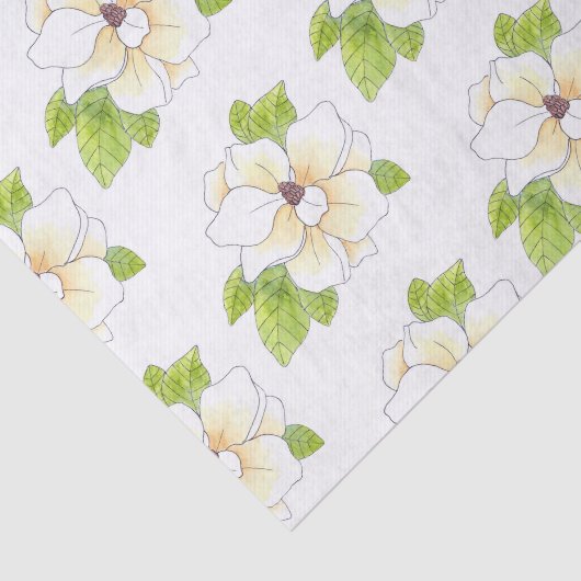 Waterverf en Pen Magnolia Flower Pattern Tissuepapier (Detail)