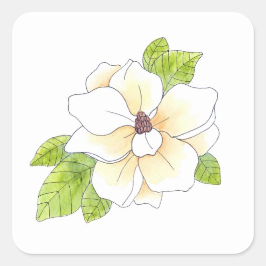 Waterverf en pen Magnolia Flower Vierkante Sticker (Voorkant)