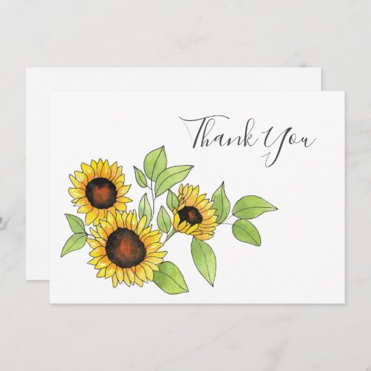 Waterverf en Pen Zonnebloemen Bedankkaart (Voorkant / Achterkant)