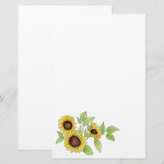 Waterverf en Pen Zonnebloemen Briefpapier (Voorkant / Achterkant)