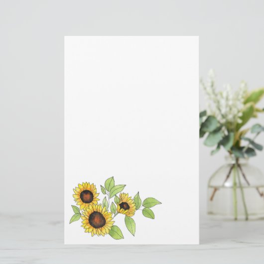 Waterverf en Pen Zonnebloemen Briefpapier (Staand voorkant)