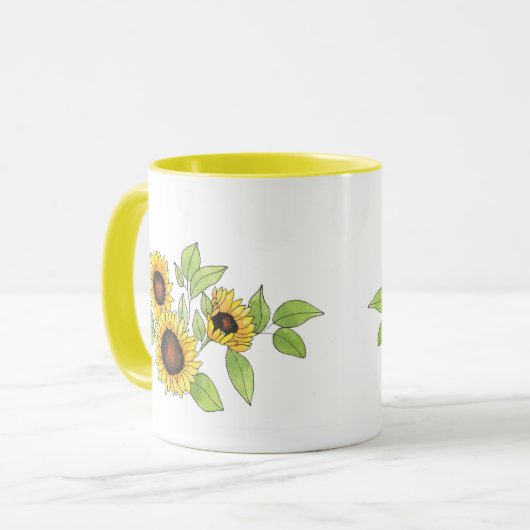 Waterverf en Pen Zonnebloemen Mok (Voorkant links)