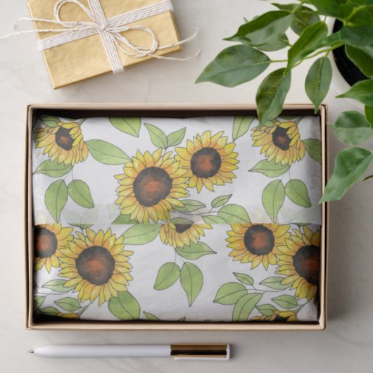 Waterverf en pen Zonnebloemen Patroon Tissuepapier (Geschenk)