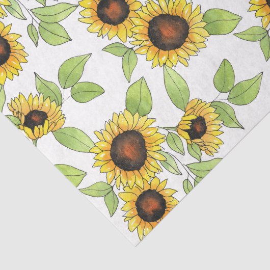 Waterverf en pen Zonnebloemen Patroon Tissuepapier (Detail)