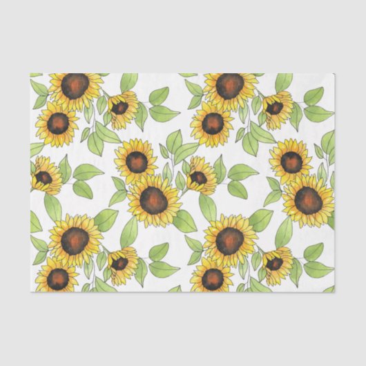 Waterverf en pen Zonnebloemen Patroon Tissuepapier (Voorkant)