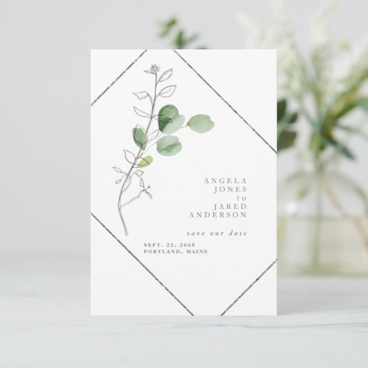 Waterverf en potloodafvoer besparen op de datum save the date (Staand voorkant)