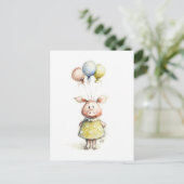 Waterverf en potloodtekening van varkens met ballo briefkaart (Staand voorkant)