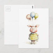 Waterverf en potloodtekening van varkens met ballo briefkaart (Voorkant / Achterkant)