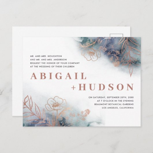 Waterverf en Roos gouden bruiloft van de Chinese m Uitnodiging Briefkaart (Voorkant / Achterkant)