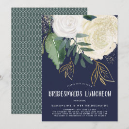 Waterverf en Rozen van Glitter Bridesmaids Luncheo Kaart