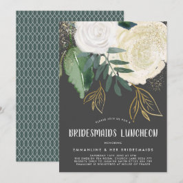 Waterverf en Rozen van Glitter Bridesmaids Luncheo Kaart
