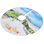 Waterverf en schelpen van beachy imitatie linnen kerstboom kleed (Gekanteld)